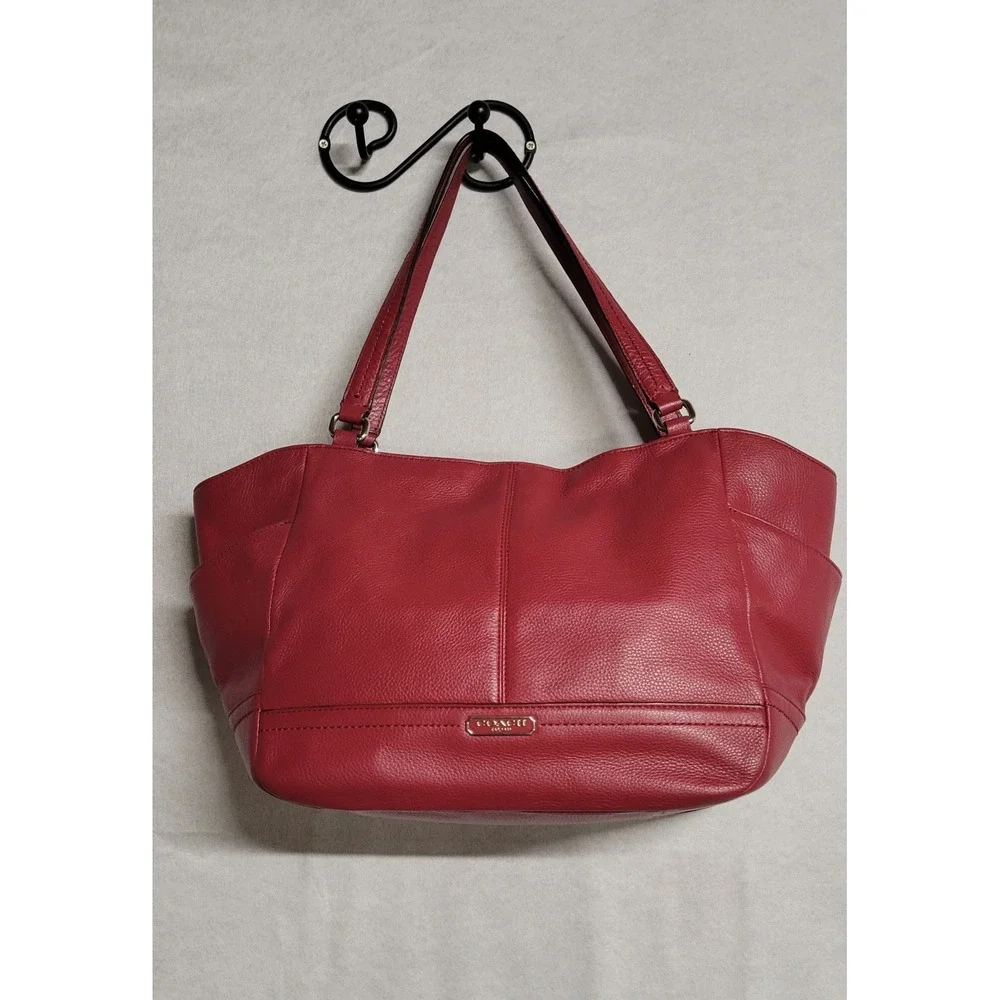 Red Pebble Grain Leather Dual Handle Coach Handbag W Zipper Closure J1321 F23284